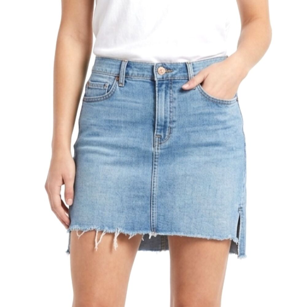 7 FOR ALL MANKIND Skirt Mini Blue Jean Frayed Hem Denim Women Size 27 (Small 4)